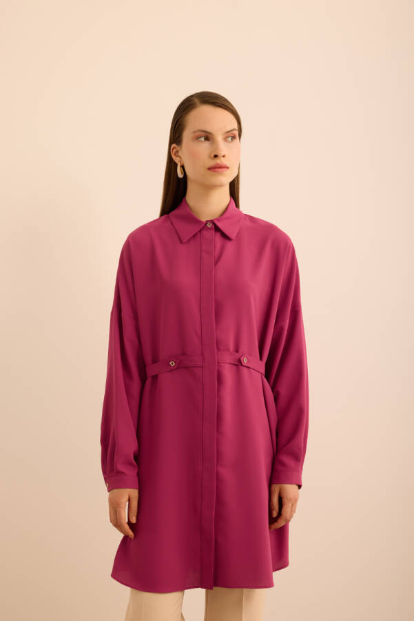 Fuşya Önden Apolet Detaylı Dokuma Tunik - Aker (1)