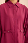 Fuşya Önden Apolet Detaylı Dokuma Tunik - 4