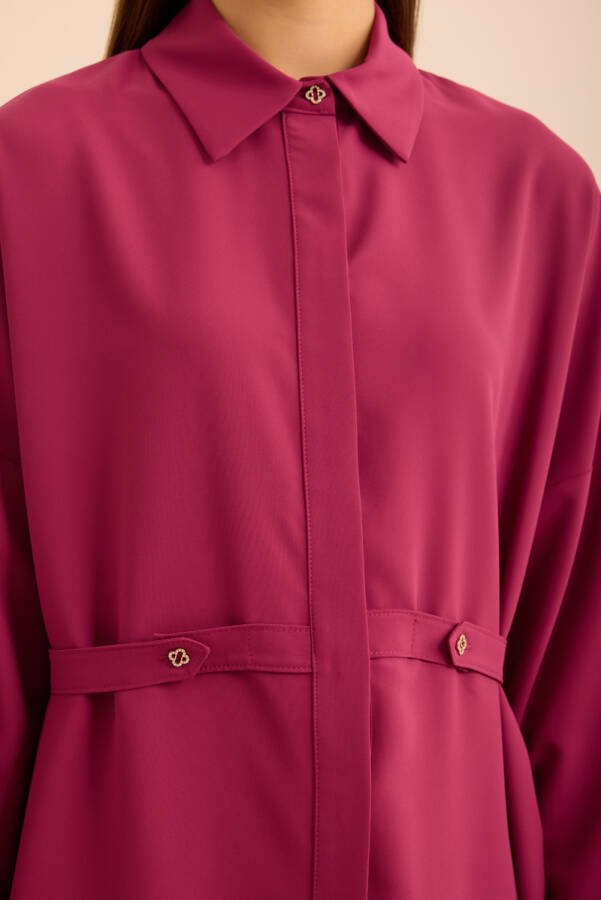 Fuşya Önden Apolet Detaylı Dokuma Tunik - 4