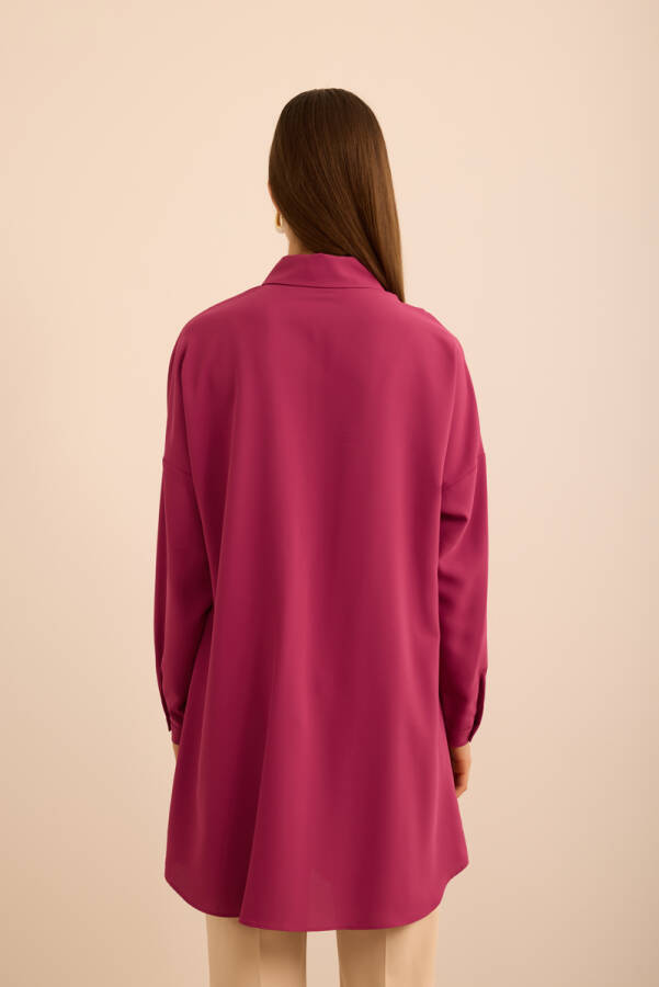 Fuşya Önden Apolet Detaylı Dokuma Tunik - 5