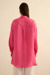 Fuşya Rahat Form Keten Bluz - 7
