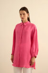 Fuşya Rahat Form Keten Bluz - 4