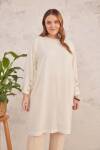 Ekru Geniş Kesim Dokulu Tunik - 2