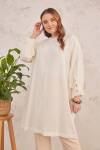 Ekru Geniş Kesim Dokulu Tunik - 3