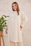 Ekru Geniş Kesim Dokulu Tunik - 5