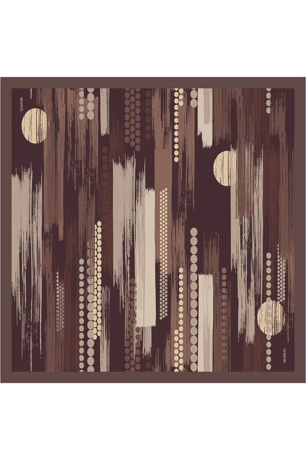 Geometrik Desenli 90X90 Arancia İpek Tivil Eşarp - 1