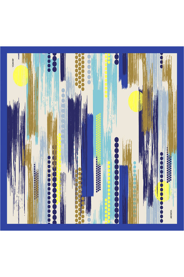 Geometrik Desenli 90X90 Arancia İpek Tivil Eşarp - Arancia