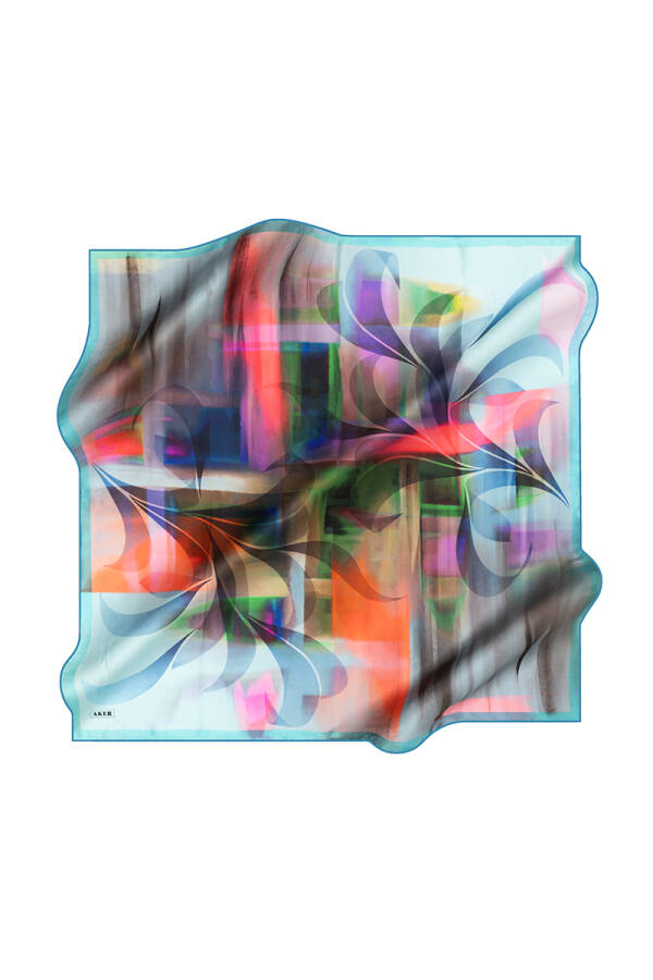 Geometrik Desenli Aker İpek Krep Saten Eşarp - 1