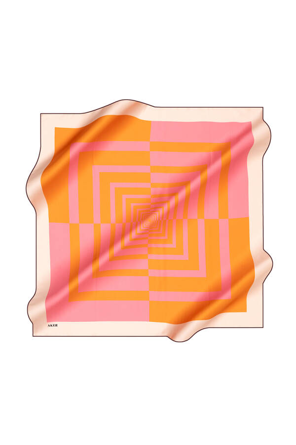 Geometrik Desenli Aker İpek Krep Saten Eşarp - 1