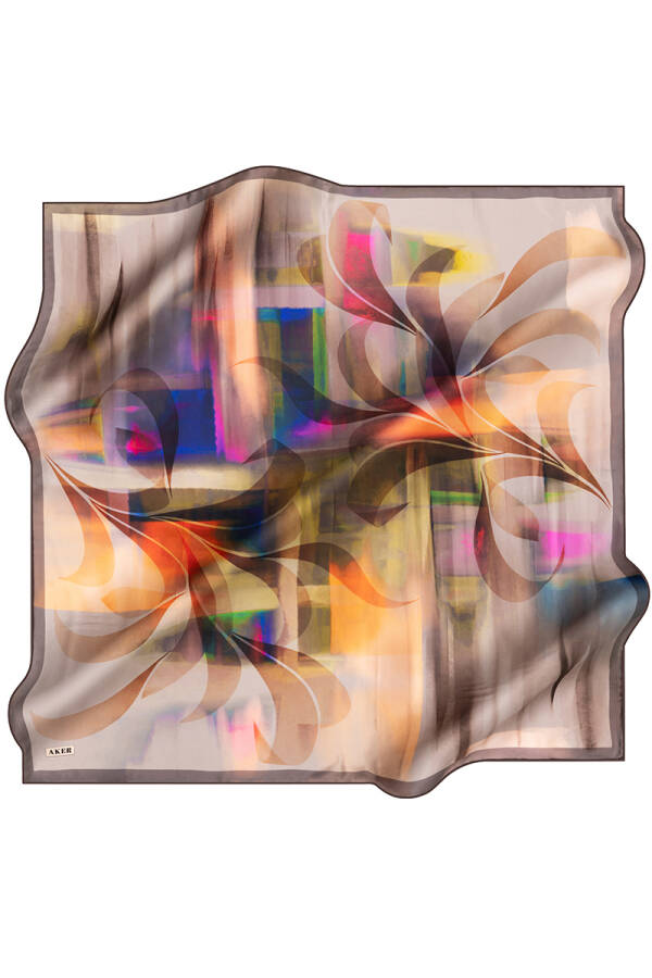 Geometrik Desenli Aker İpek Krep Saten Eşarp - Aker