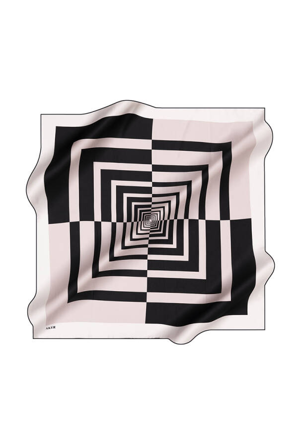 Geometrik Desenli Aker İpek Krep Saten Eşarp - Aker