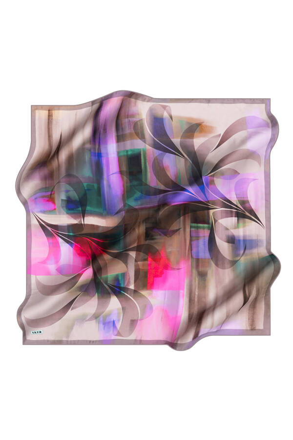 Geometrik Desenli Aker İpek Krep Saten Eşarp - 1