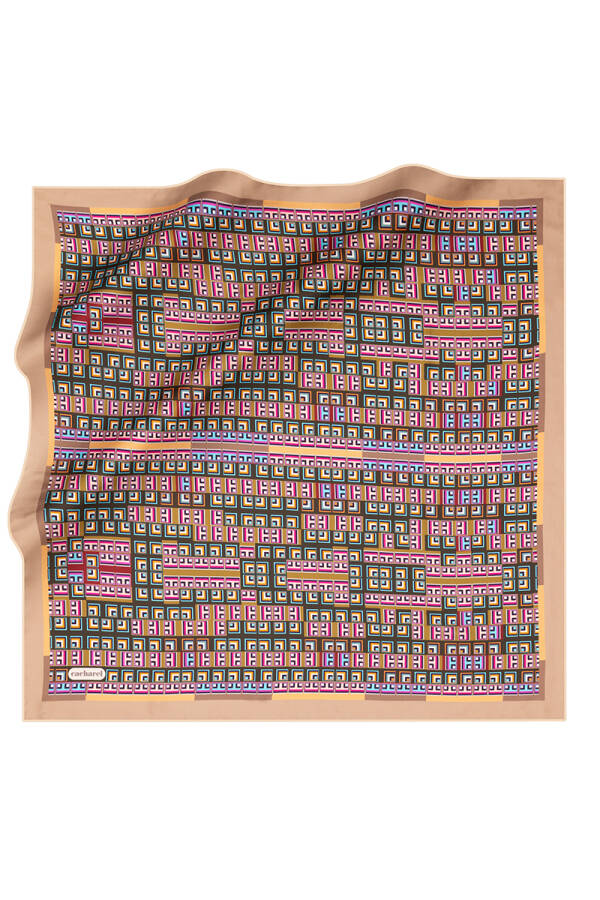 Geometrik Desenli İpek Twill Eşarp - 1