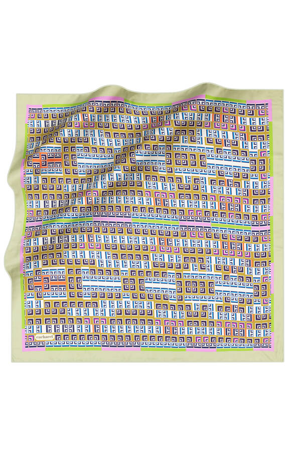Geometrik Desenli İpek Twill Eşarp - 1