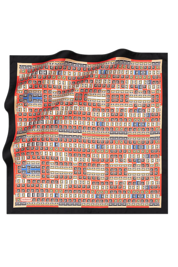 Geometrik Desenli İpek Twill Eşarp - 1