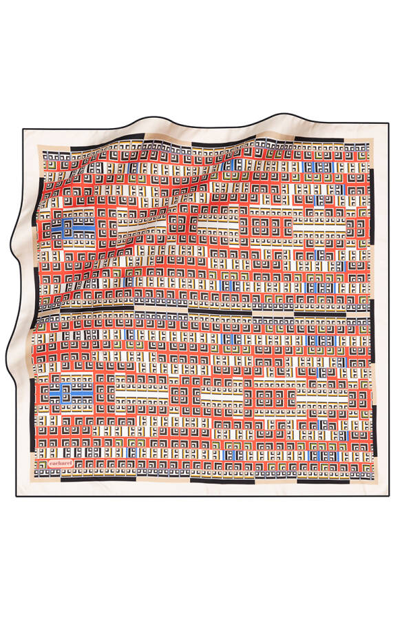 Geometrik Desenli İpek Twill Eşarp - Cacharel