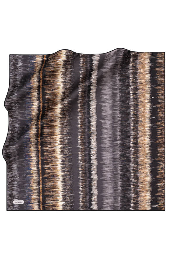 Geometrik Desenli İpek Twill Eşarp - 1