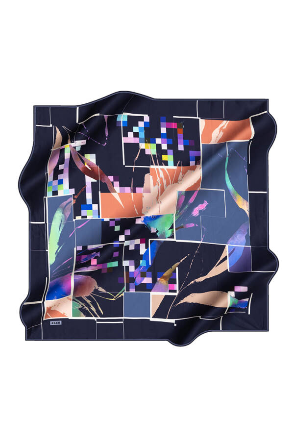 Geometrik Desenli İpek Twill Eşarp - 1