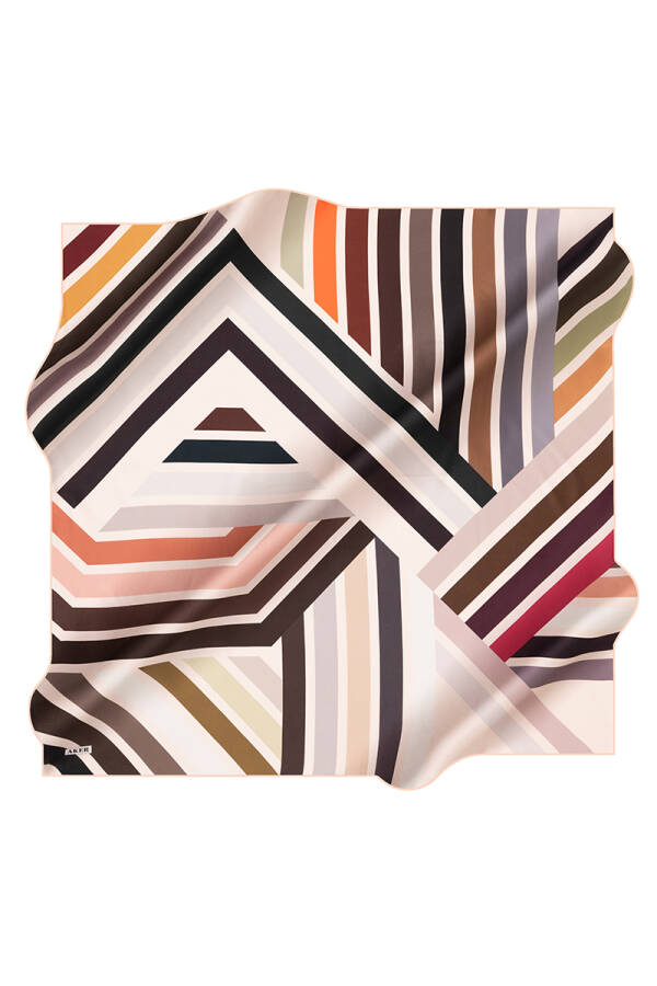 Geometrik Desenli İpek Twill Eşarp - 1