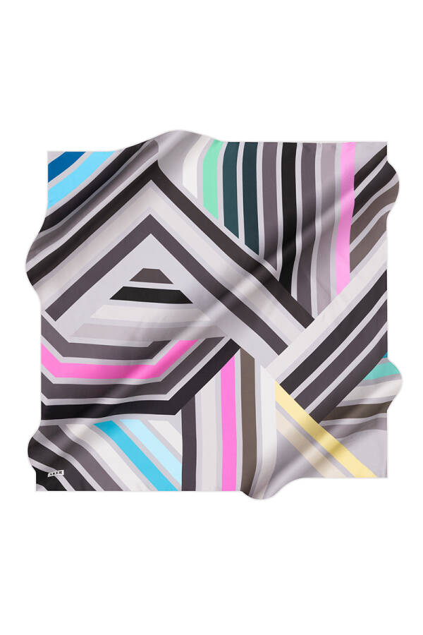 Geometrik Desenli İpek Twill Eşarp - 1