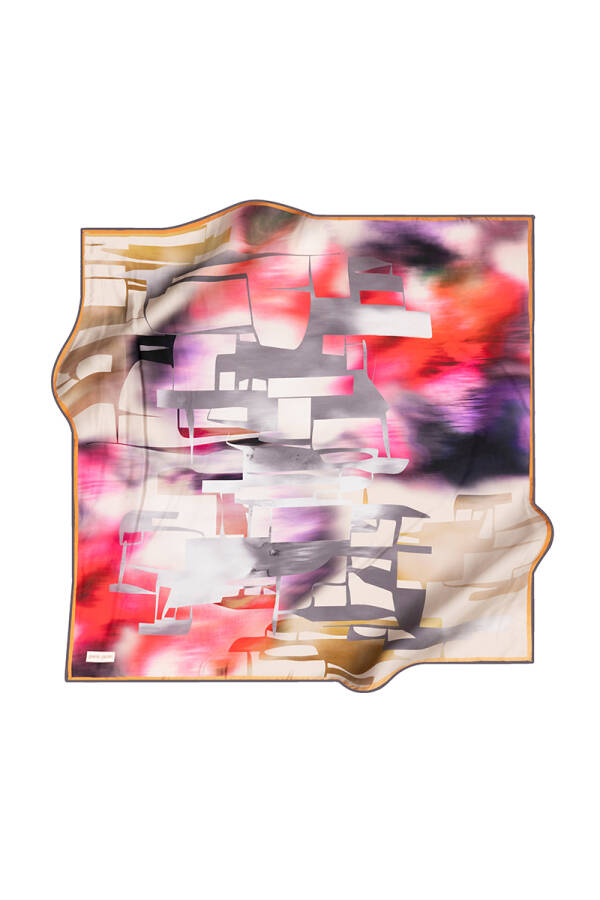 Geometrik Desenli İpek Krep Saten Eşarp - 1