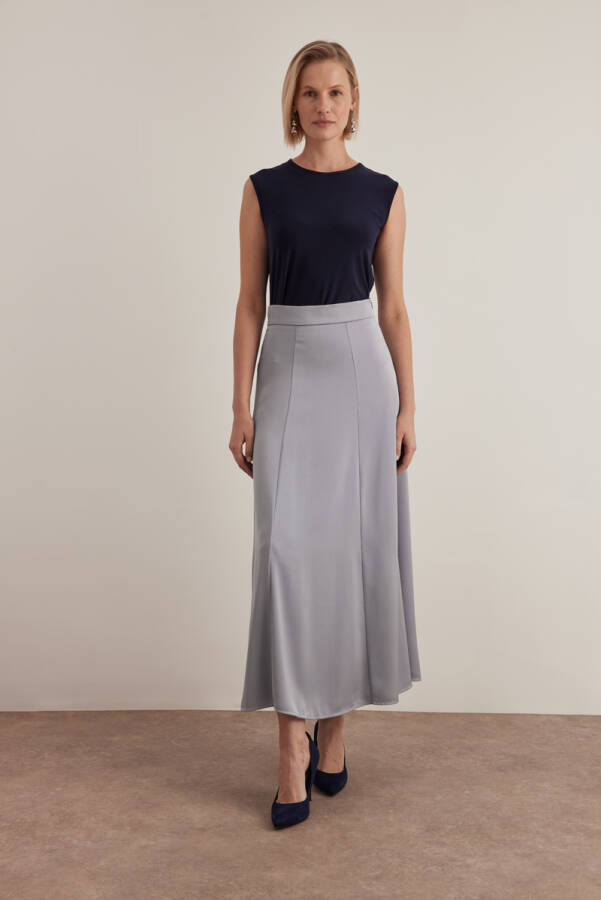 Gri Beli Kemerli Kloş Etek - Aker (1)