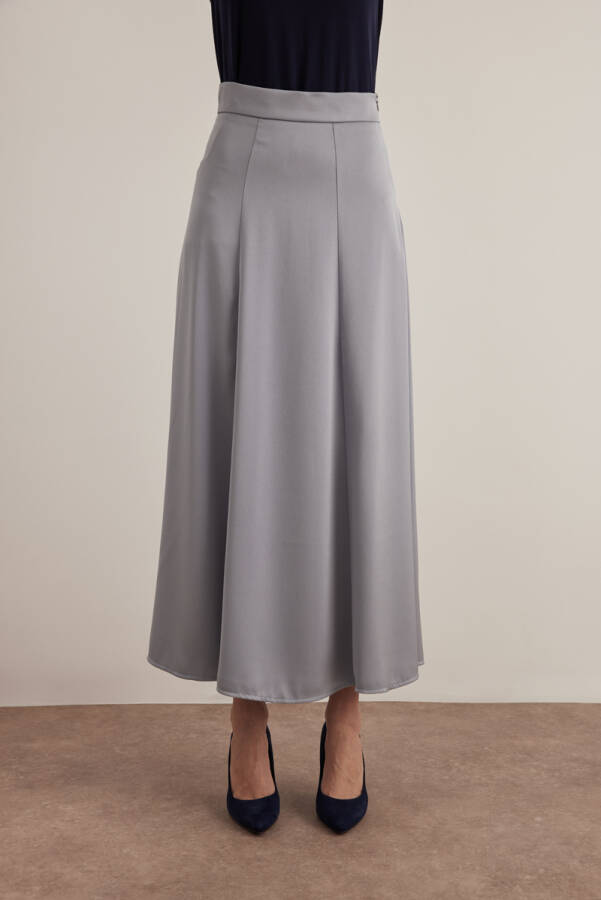 Gri Beli Kemerli Kloş Etek - 3