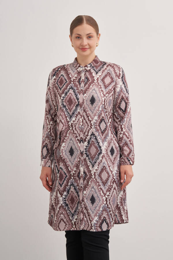 Gri 15789112 Geometrik Desenli Tunik - 1