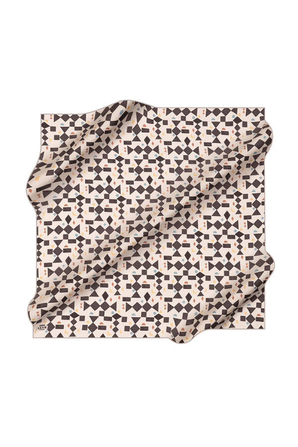 Gri 90X90 İpek Krep Saten Eşarp - 1