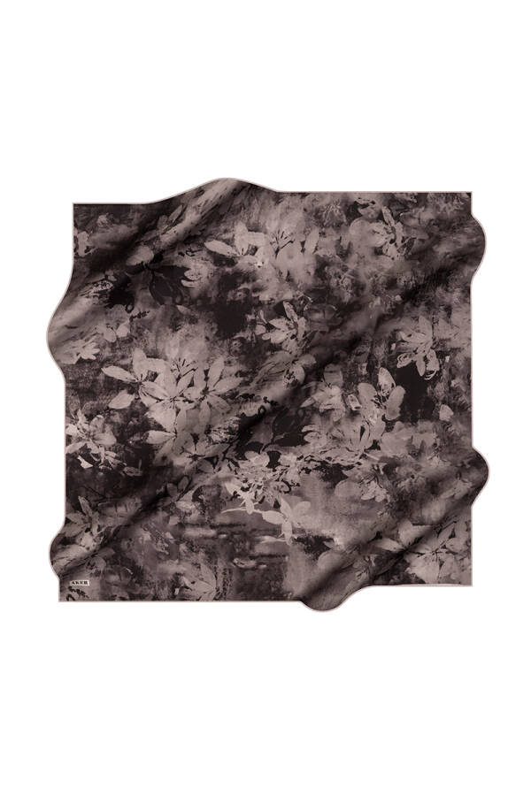 Gri 90X90 İpek Krep Saten Eşarp - 1