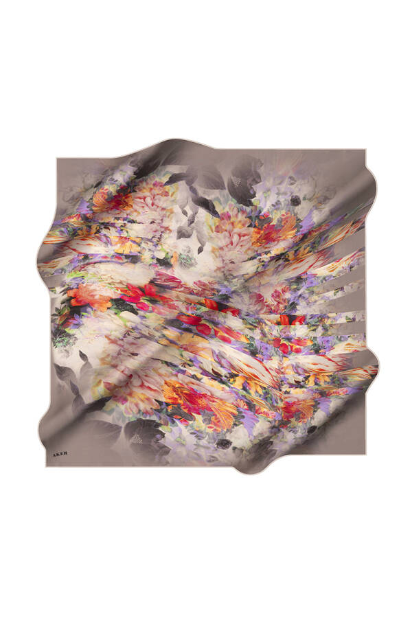 Gri 90X90 İpek Krep Saten Eşarp - 1