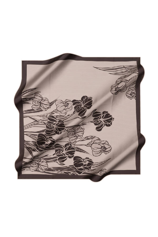 Gri 90X90 İpek Krep Saten Eşarp - 1