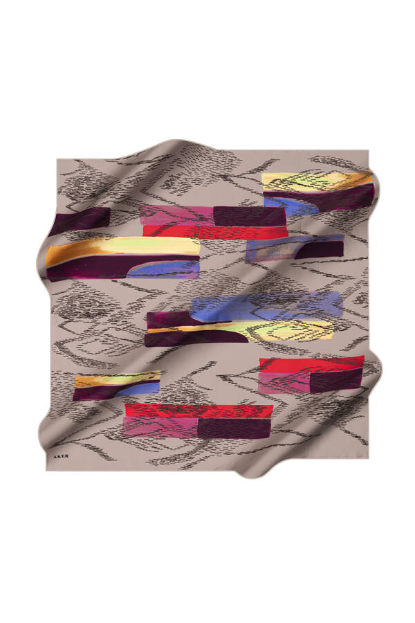 Gri 90X90 İpek Krep Saten Eşarp - 1