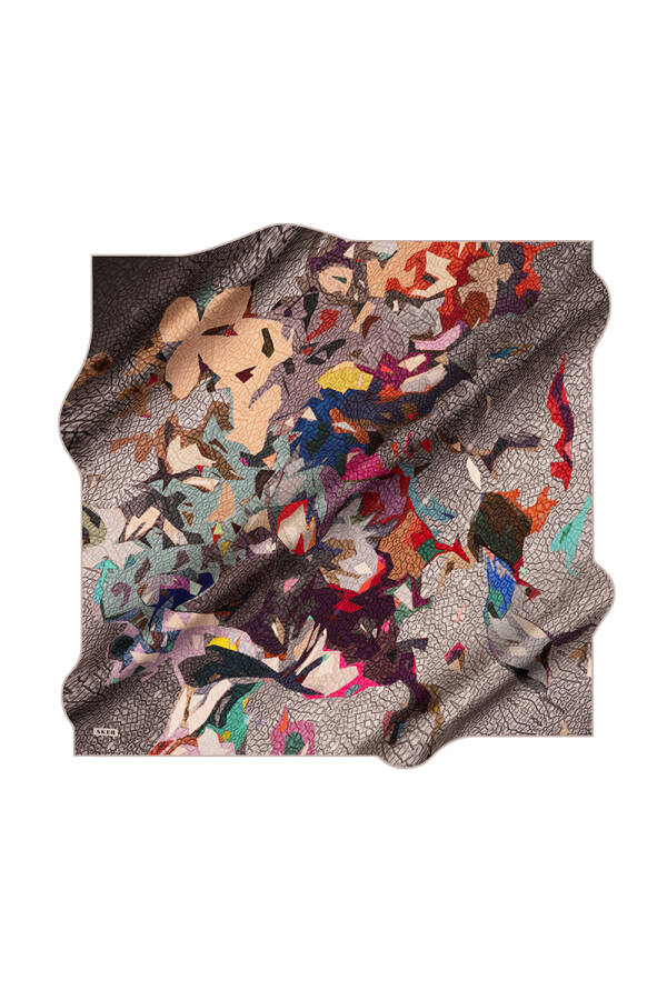 Gri 90X90 İpek Krep Saten Eşarp - 1