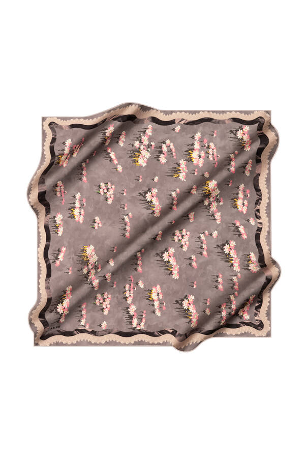 Gri 90X90 İpek Krep Saten Eşarp - 1