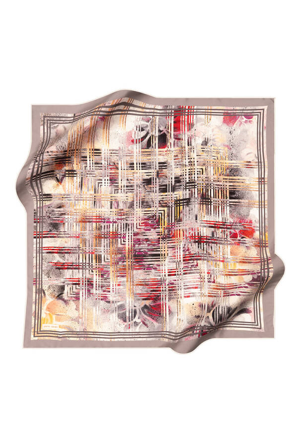 Gri 90X90 İpek Krep Saten Eşarp - Pierre Cardin