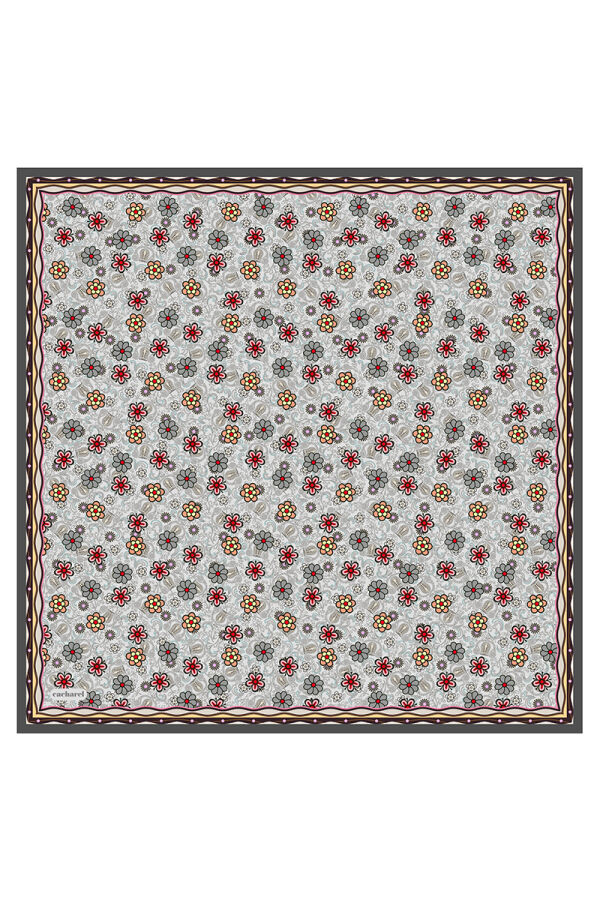 Gri 90X90 İpek Twill Eşarp - Cacharel