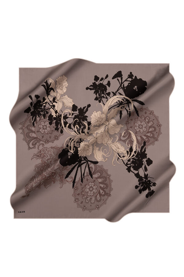 Gri 90X90 İpek Twill Eşarp - Aker