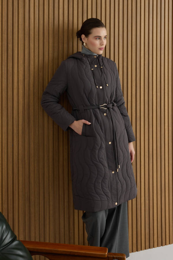 Gri Beli Lastik Ayarlı Mont - Aker