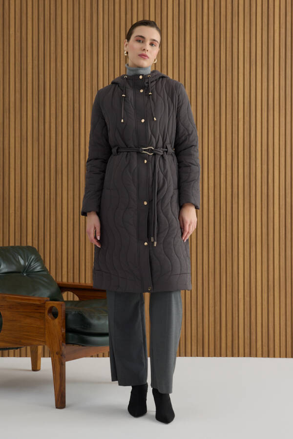 Gri Beli Lastik Ayarlı Mont - 4