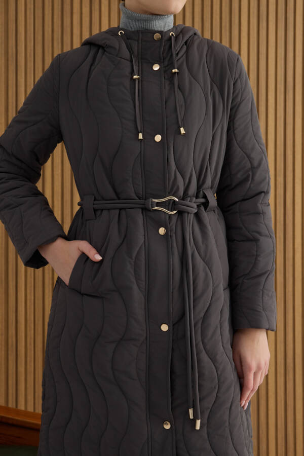 Gri Beli Lastik Ayarlı Mont - 5