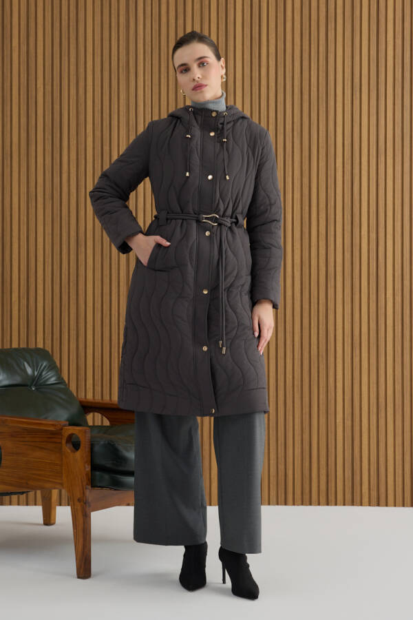 Gri Beli Lastik Ayarlı Mont - 3