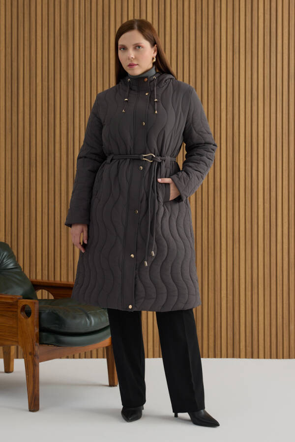 Gri Beli Lastik Ayarlı Mont - 4