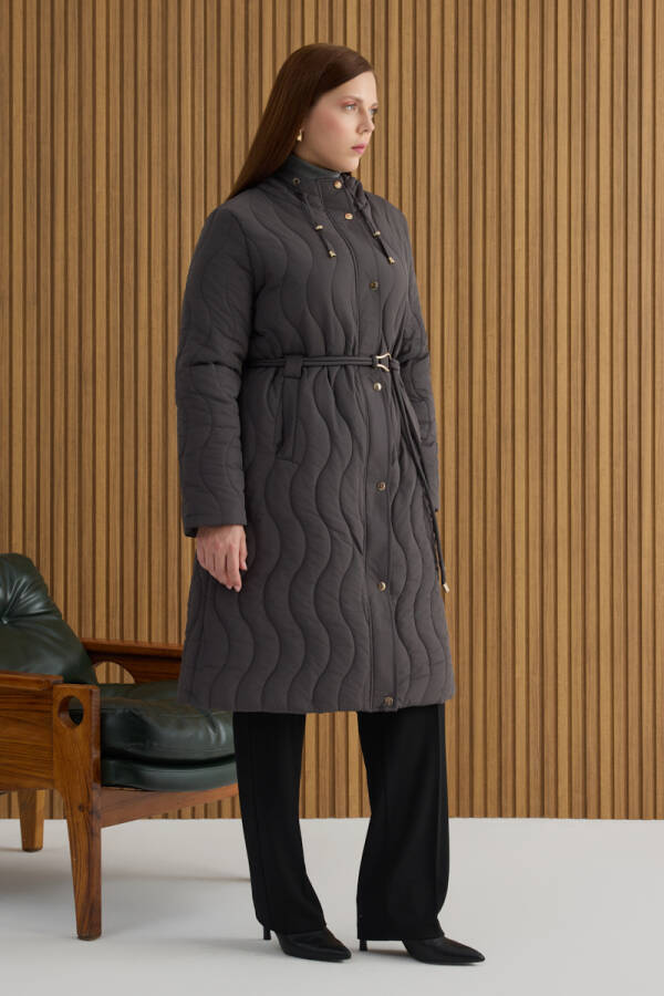 Gri Beli Lastik Ayarlı Mont - 5