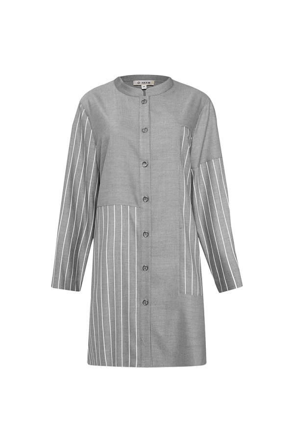 Gri Çizgi Detaylı Spor Tunik - 1