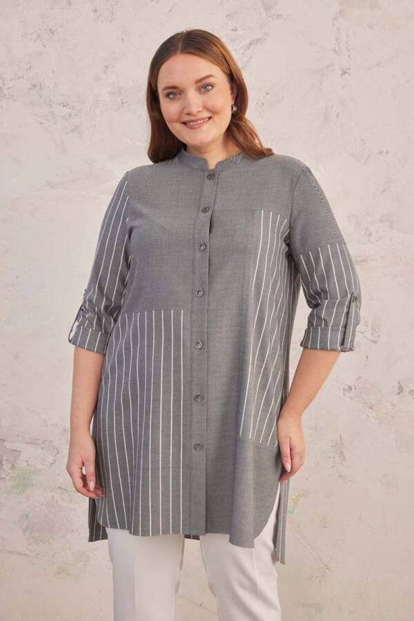 Gri Çizgi Detaylı Spor Tunik - 4