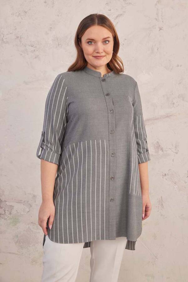 Gri Çizgi Detaylı Spor Tunik - 6