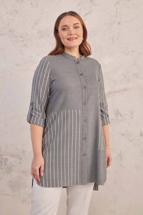 Gri Çizgi Detaylı Spor Tunik - 7
