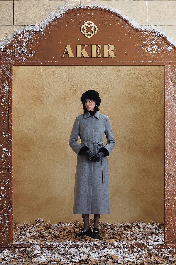 Gri Çoban Dikişli Kaban - Aker