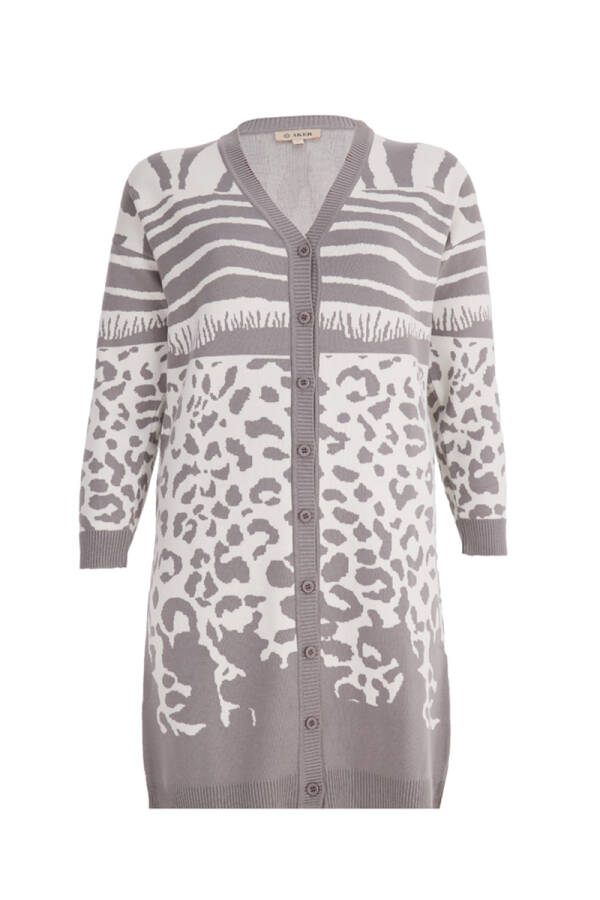 Gri Desenli Triko Hırka - 1